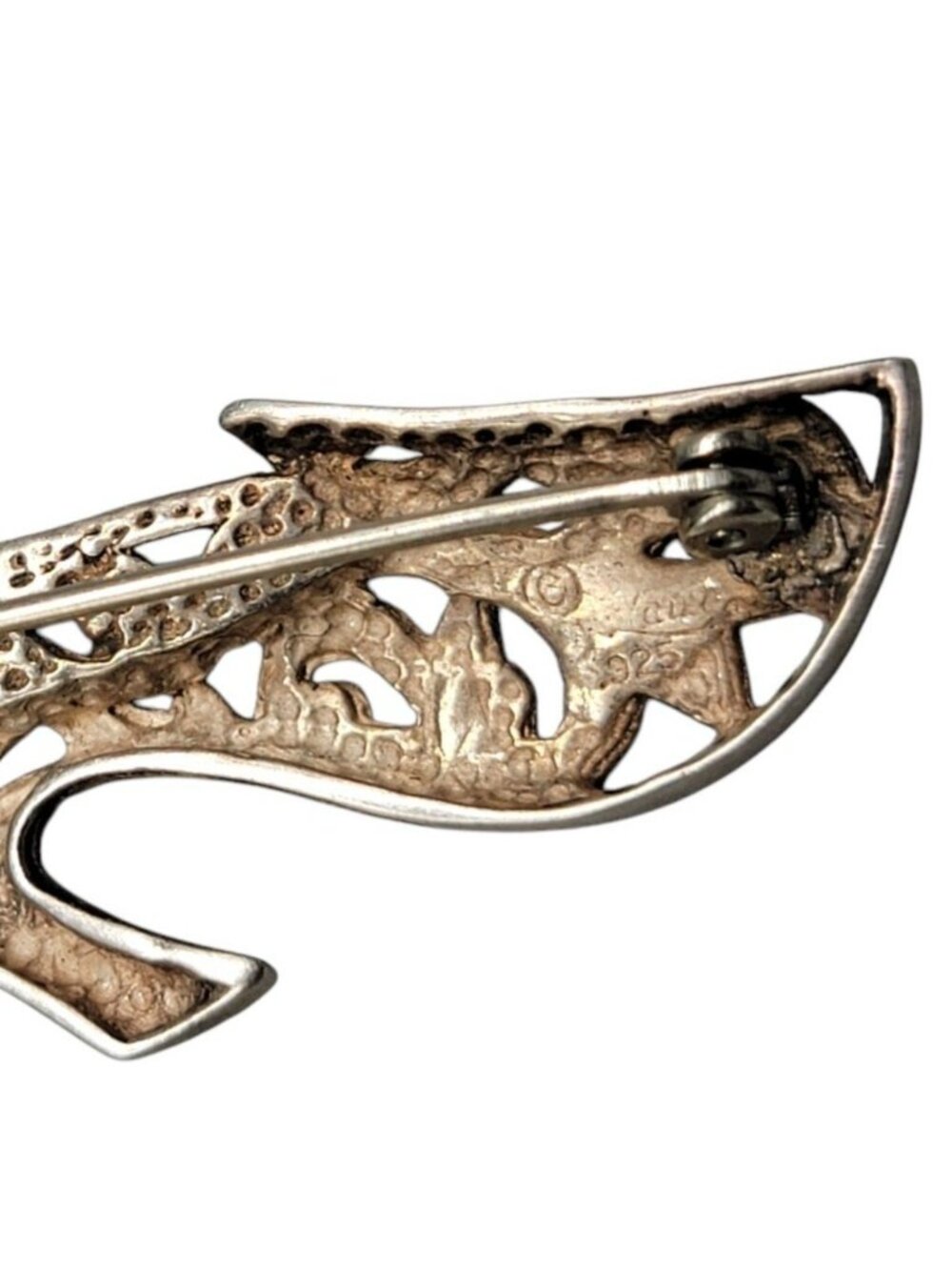 Jezlaine Sterling Silver Vintage High Heel Brooch Open 925 Metal Work 1940s - Picture 4 of 9